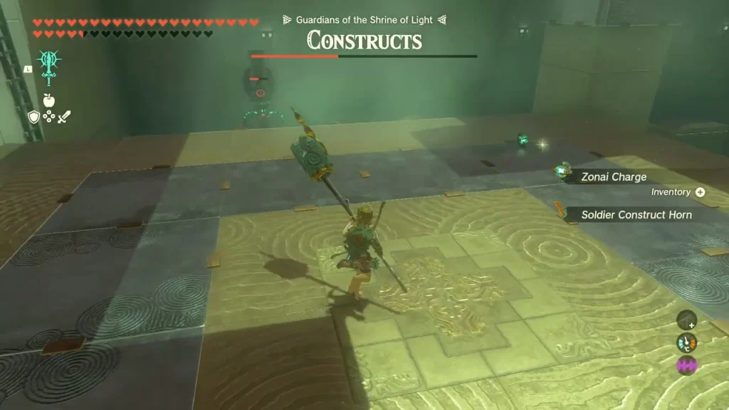 Shock-Emitter spear held over the arena's metal and stone floor