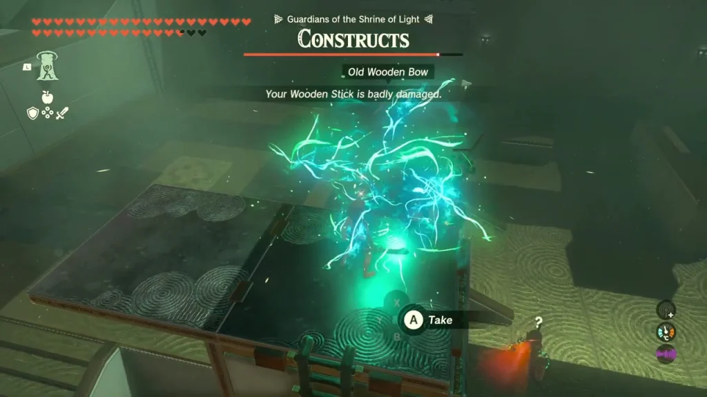 Metal platform lit by chained lightning after a shocked arrow hits it