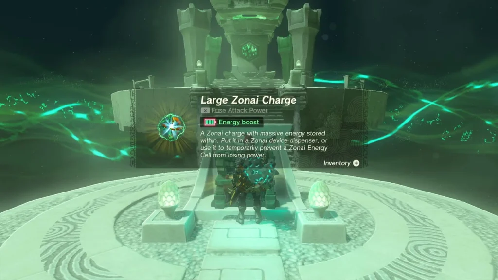 Chest on the first platform holding a Large Zonai Charge Chest on the first platform holding a Large Zonai Charge