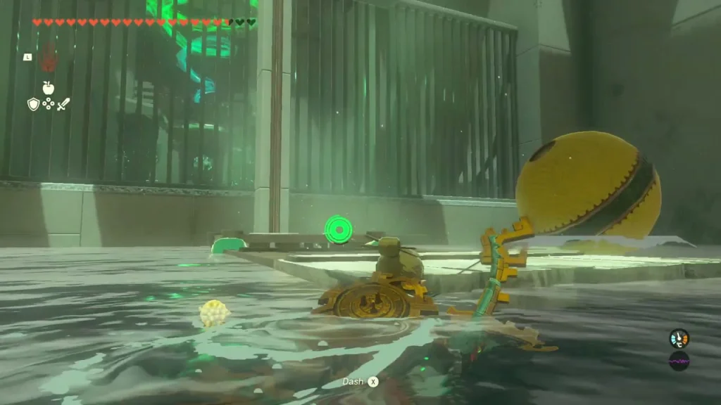 Yellow ball floating beside the pallet in the water Yellow ball floating beside the pallet in the water
