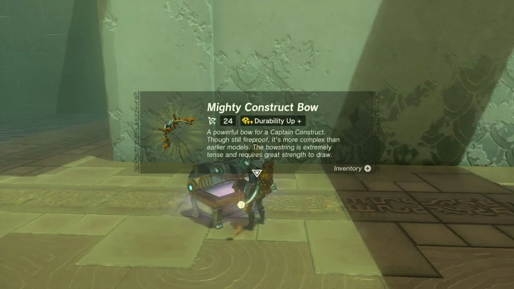 Mighty Construct Bow item box above the opened chest Mighty Construct Bow item box above the opened chest