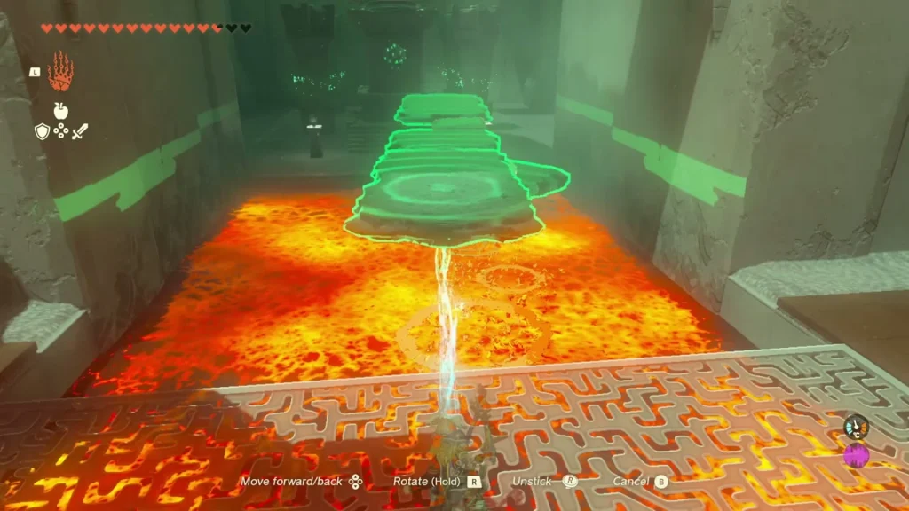Stack of hardened slabs forming a bridge across the last lava pool Stack of hardened slabs forming a bridge across the last lava pool