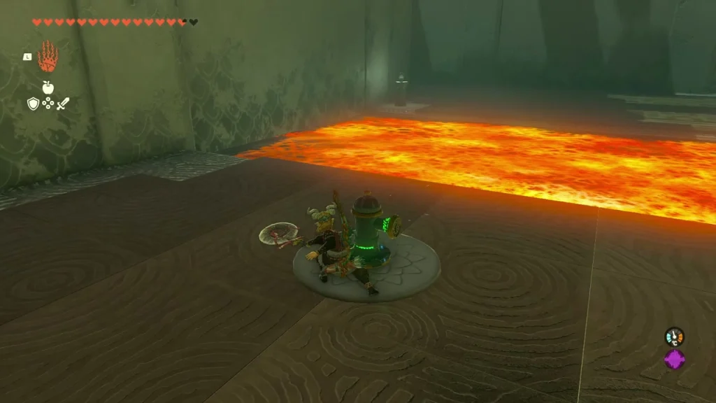Shrine room with a lava pool and a water hydrant at its edge Shrine room with a lava pool and a water hydrant at its edge