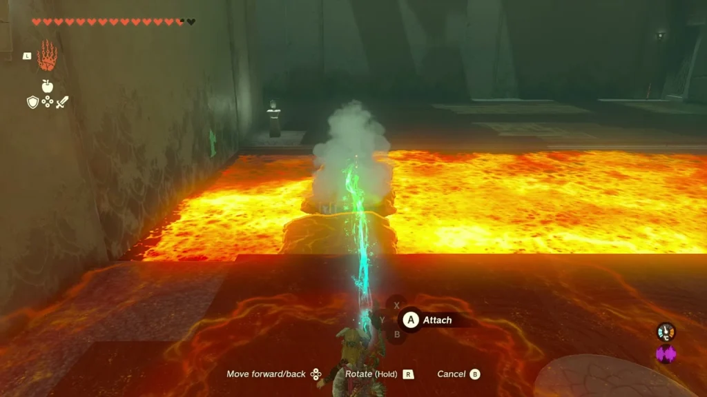 Water hydrant held over the lava, steam rising where it hardens Water hydrant held over the lava, steam rising where it hardens