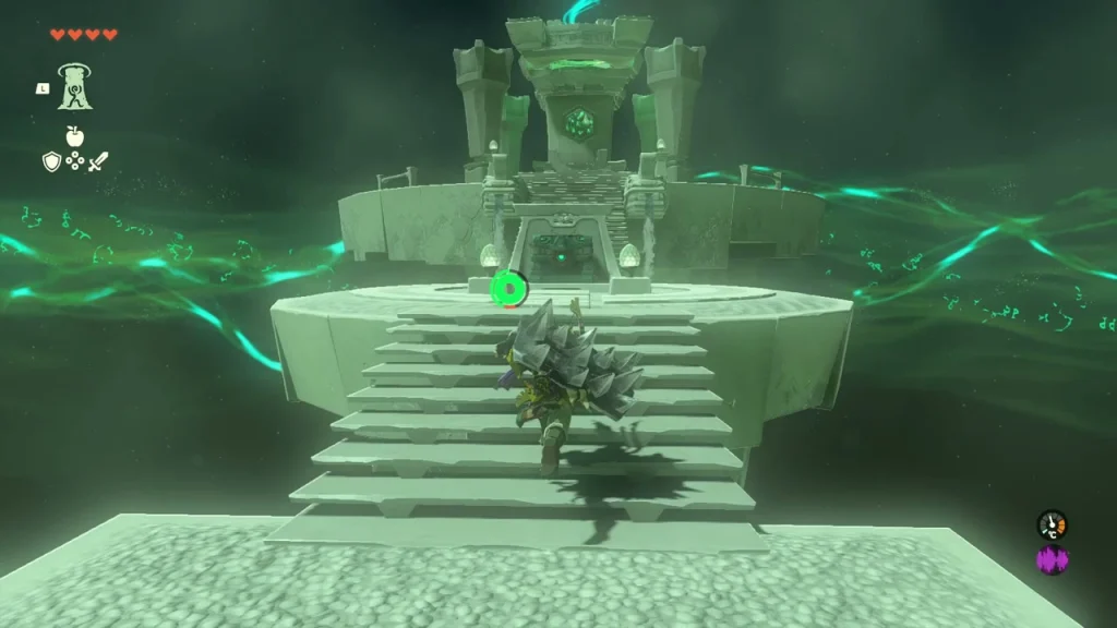 Wide staircase rising from the circular platform where the chest stands Wide staircase rising from the circular platform where the chest stands