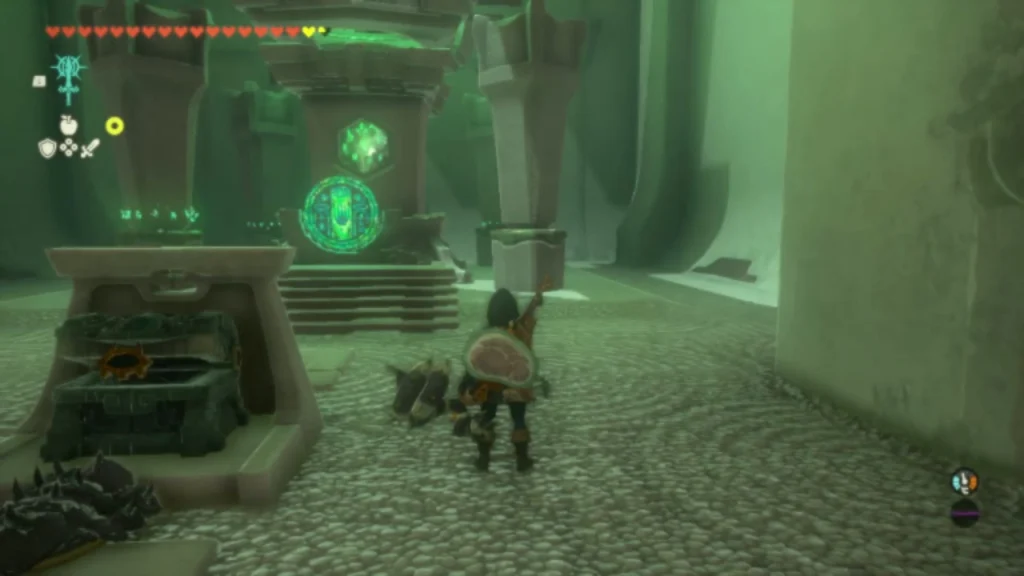 Open chest beside steps leading to the green altar seal Open chest beside steps leading to the green altar seal
