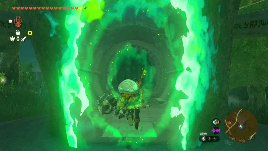 Green-lit doorway swirling at the shrine entrance Green-lit doorway swirling at the shrine entrance