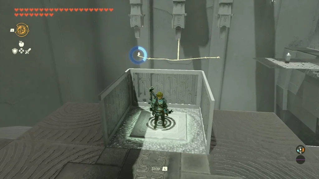 Caged platform lowered to the floor with a target-ring switch