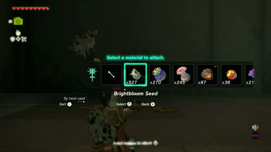 Brightbloom Seed selected to fuse onto a weapon in the dark maze Brightbloom Seed selected to fuse onto a weapon in the dark maze