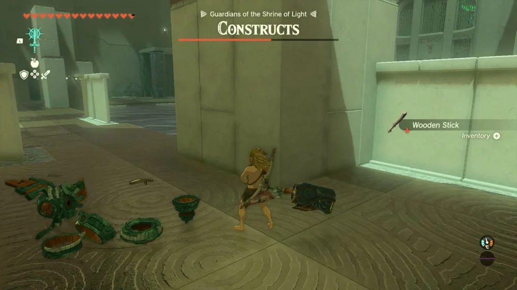 Wooden Stick among weapon scraps near a wall Wooden Stick among weapon scraps near a wall