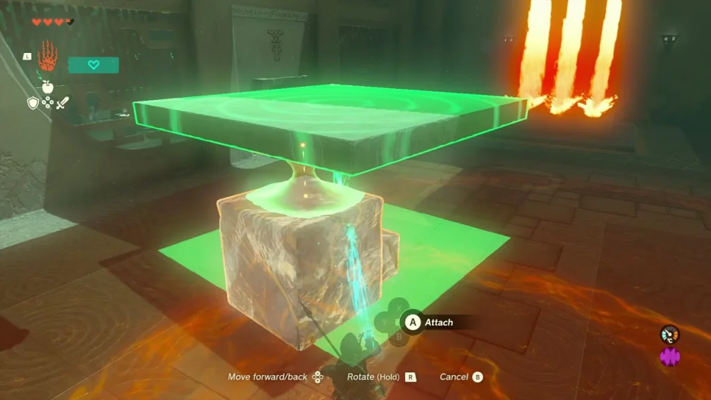 Slab hovering over ice just above the pedestal under the flame pillar