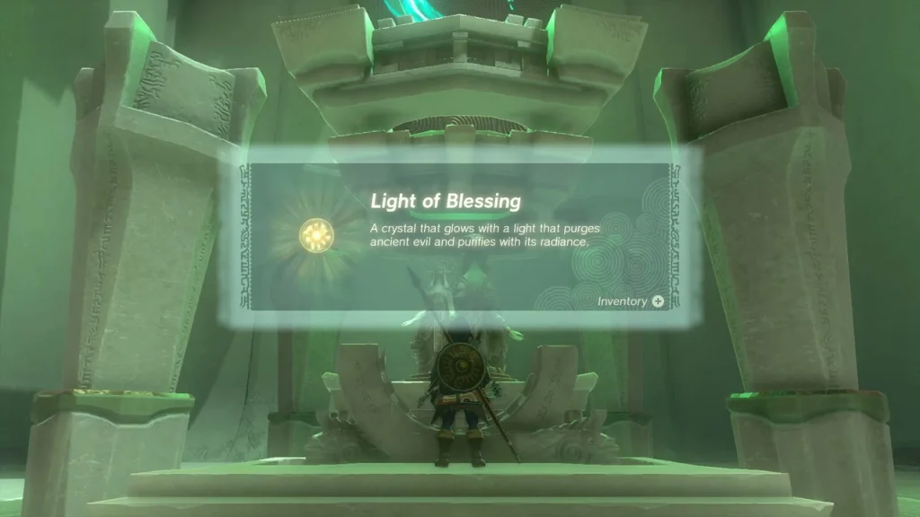 Light of Blessing item box in front of the shrine statues