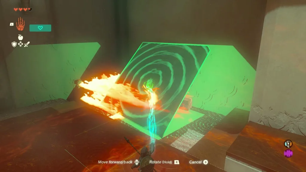 Stone slab stood on edge in front of a wall flame jet to block the fire