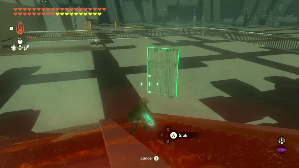 Loose plank to grab above red quicksand