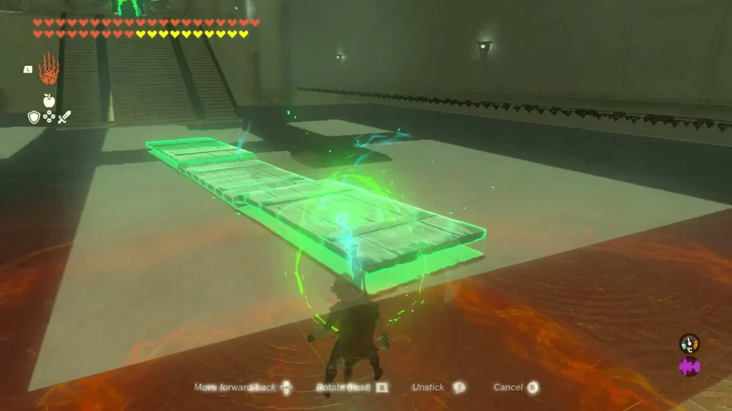 Long plank chain lowered across the sand to the next platform