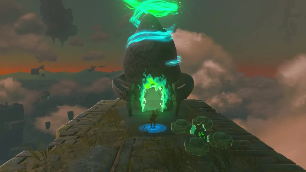 Shrine door glowing green on the sky island after the crystal is delivered Shrine door glowing green on the sky island after the crystal is delivered