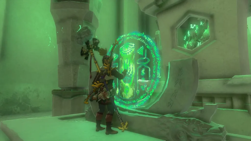 Green seal on the altar at the end of the shrine