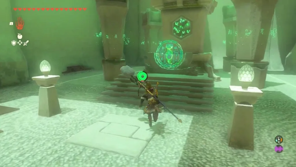 Stone steps leading up to the glowing shrine altar