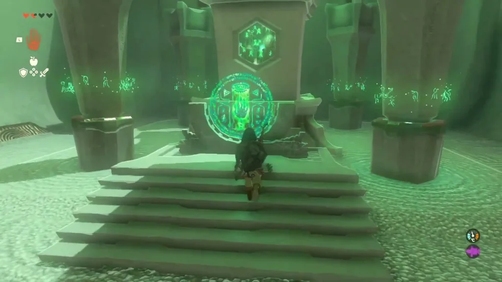Green seal on the altar at the top of the wide stairs Green seal on the altar at the top of the wide stairs