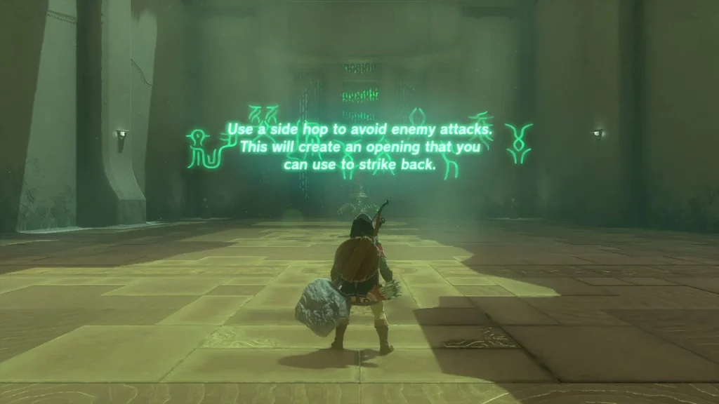 Glowing wall text in the arena explaining the side hop lesson Glowing wall text in the arena explaining the side hop lesson
