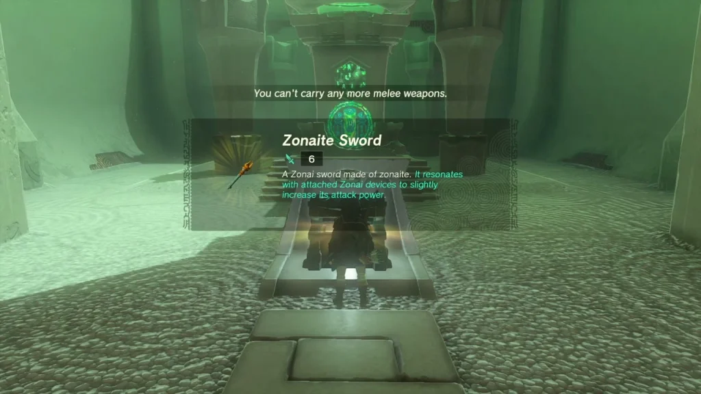 Zonaite Sword item box shown over the opened chest Zonaite Sword item box shown over the opened chest