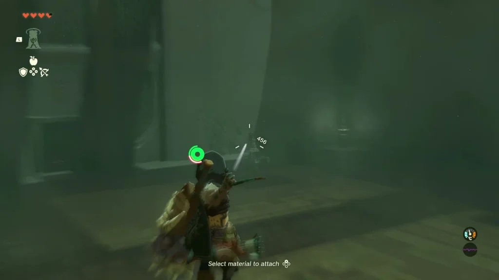 Bow drawn and aimed across the dim arena at a Construct head Bow drawn and aimed across the dim arena at a Construct head