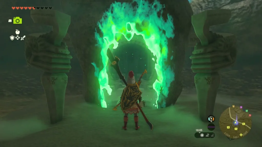 Green-flamed shrine gate at the end of Deplian Badlands Cave Green-flamed shrine gate at the end of Deplian Badlands Cave