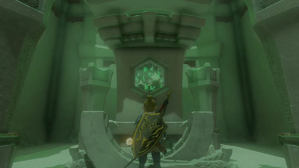 Hexagonal seal on the wall above the shrine terminal Hexagonal seal on the wall above the shrine terminal