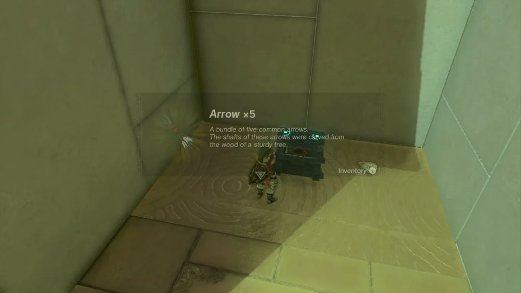 Arrow x5 item box over an open chest in the corner room