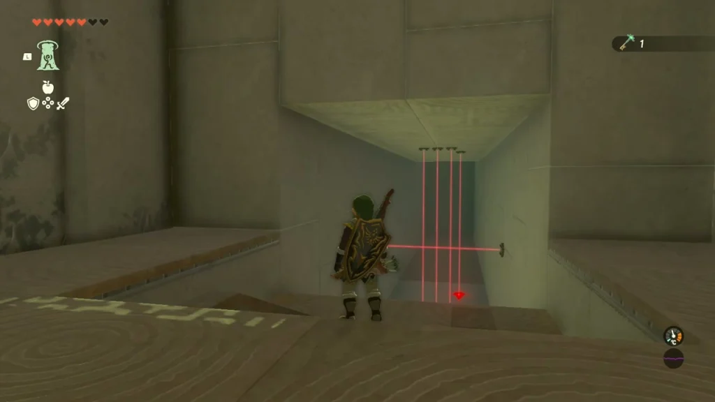 Laser grid in a corridor above a stone stair