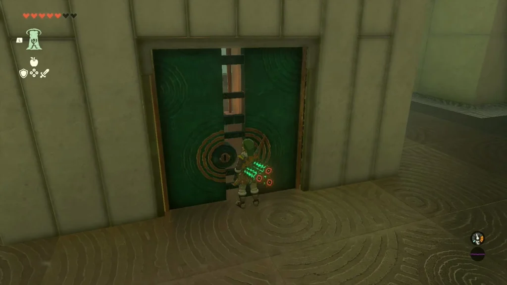 Green locked double door with a keyhole ring seal