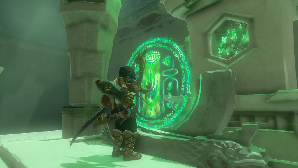 Hexagonal green seal on the shrine terminal Hexagonal green seal on the shrine terminal