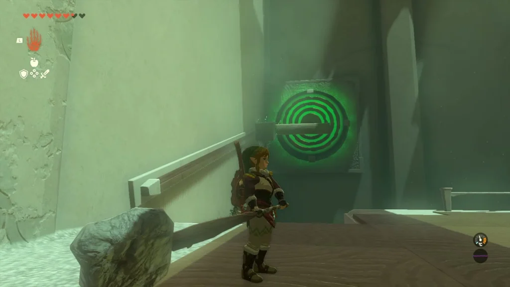 Green target ring on the wall of the first room Green target ring on the wall of the first room