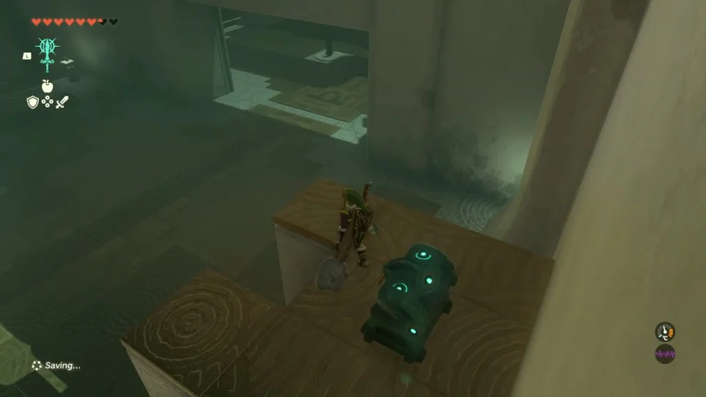 Chest on a narrow stone ledge high above the floor Chest on a narrow stone ledge high above the floor