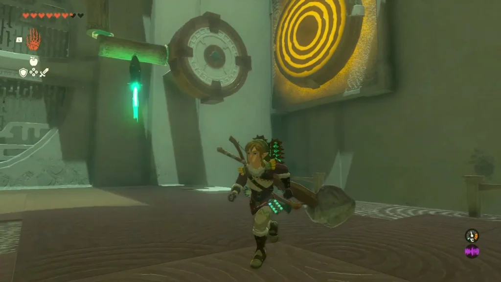 Cog target ring lit gold after the log swings into it Cog target ring lit gold after the log swings into it
