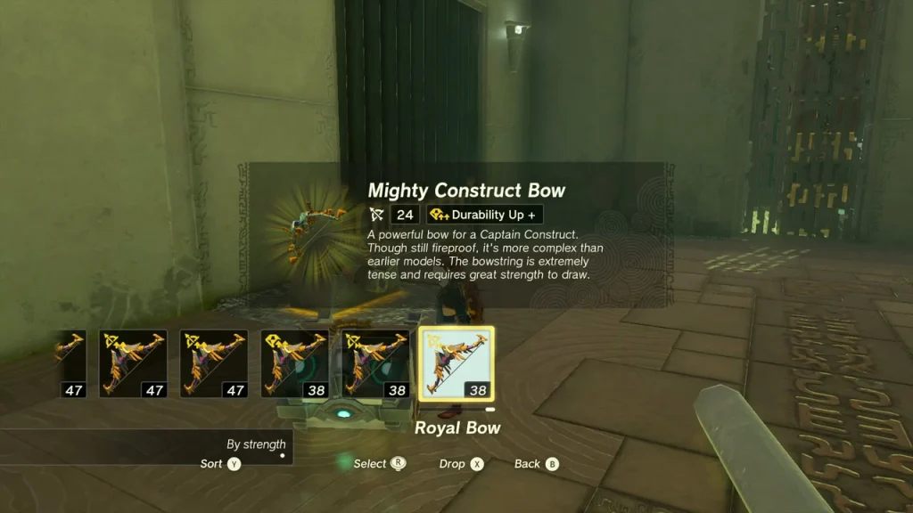 Mighty Construct Bow item box shown after opening the chest Mighty Construct Bow item box shown after opening the chest