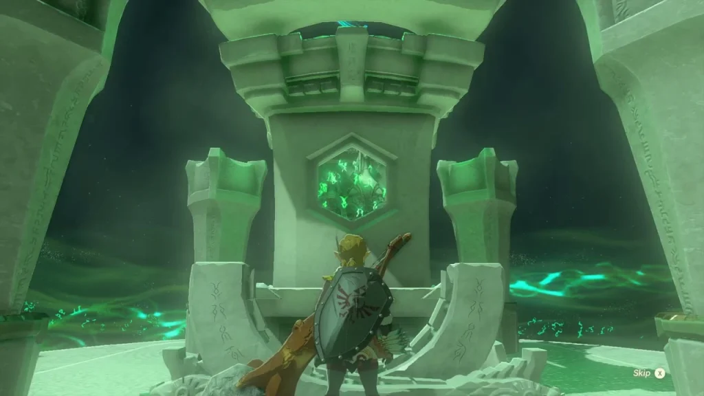 Hexagonal green seal on the shrine terminal Hexagonal green seal on the shrine terminal