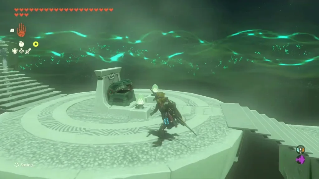 Treasure chest on the round dais below the shrine stairs