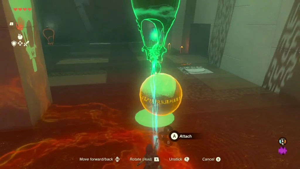 Balloon fixed above the large orb with a flame emitter between them Balloon fixed above the large orb with a flame emitter between them