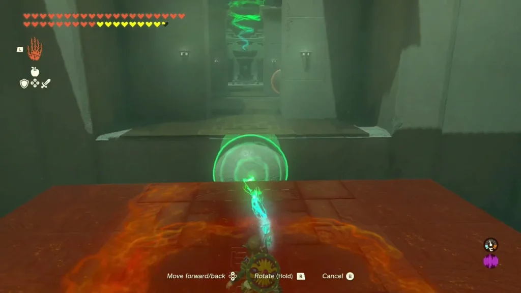 Stone sphere held above the first gap in the entrance room