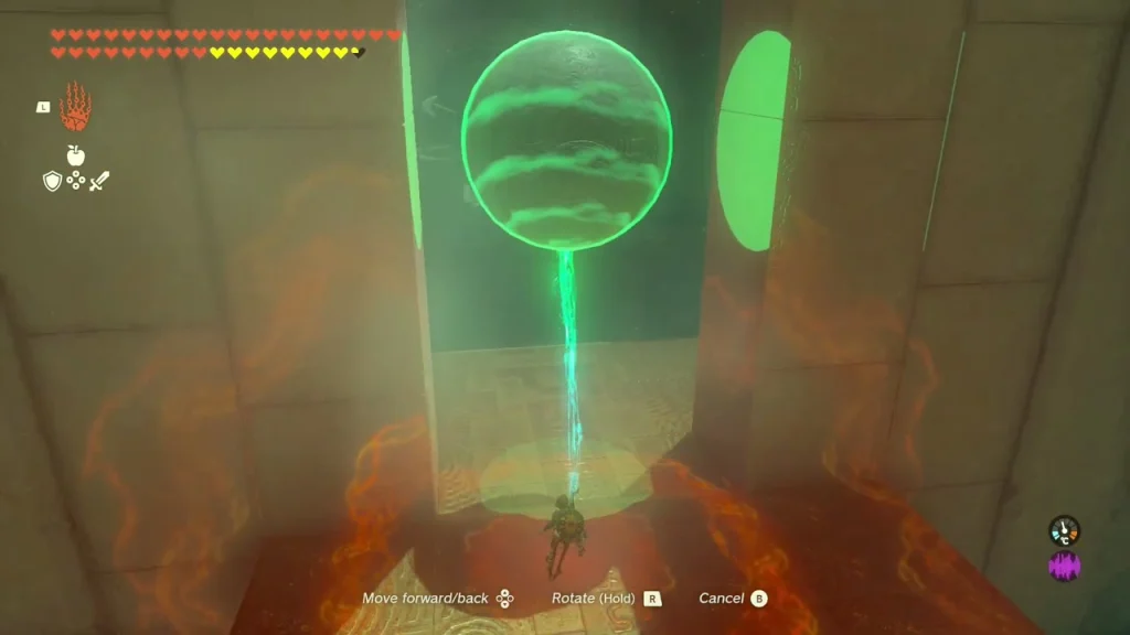Sphere lowered into the gap between the walls