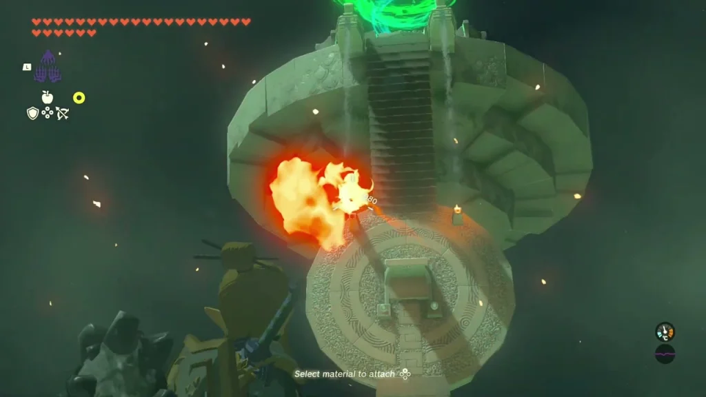 Torch bursting into flame at the base of the upper staircase Torch bursting into flame at the base of the upper staircase