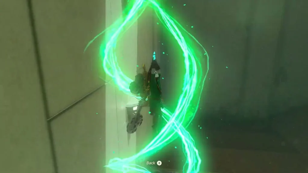 Spiral of green light rising through a thick stone block Spiral of green light rising through a thick stone block