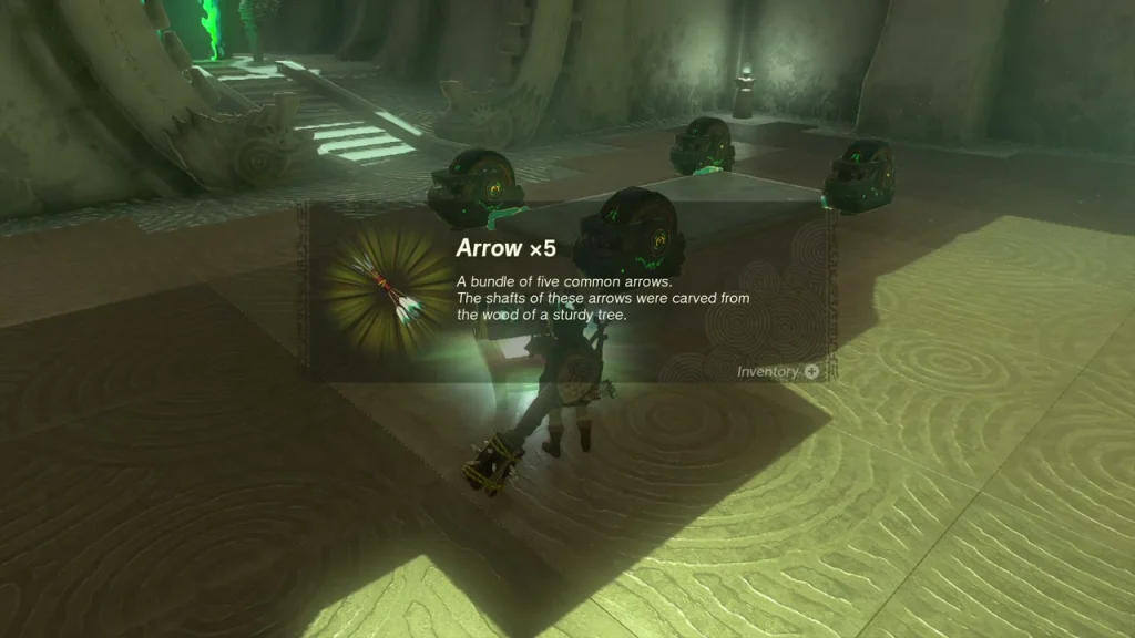 Arrow x5 item box shown over the opened chest in the first room Arrow x5 item box shown over the opened chest in the first room