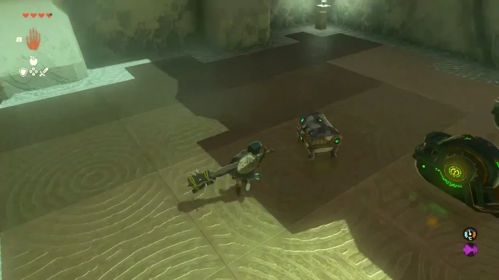 Treasure chest on the floor of the first room beside a wheeled cart Treasure chest on the floor of the first room beside a wheeled cart