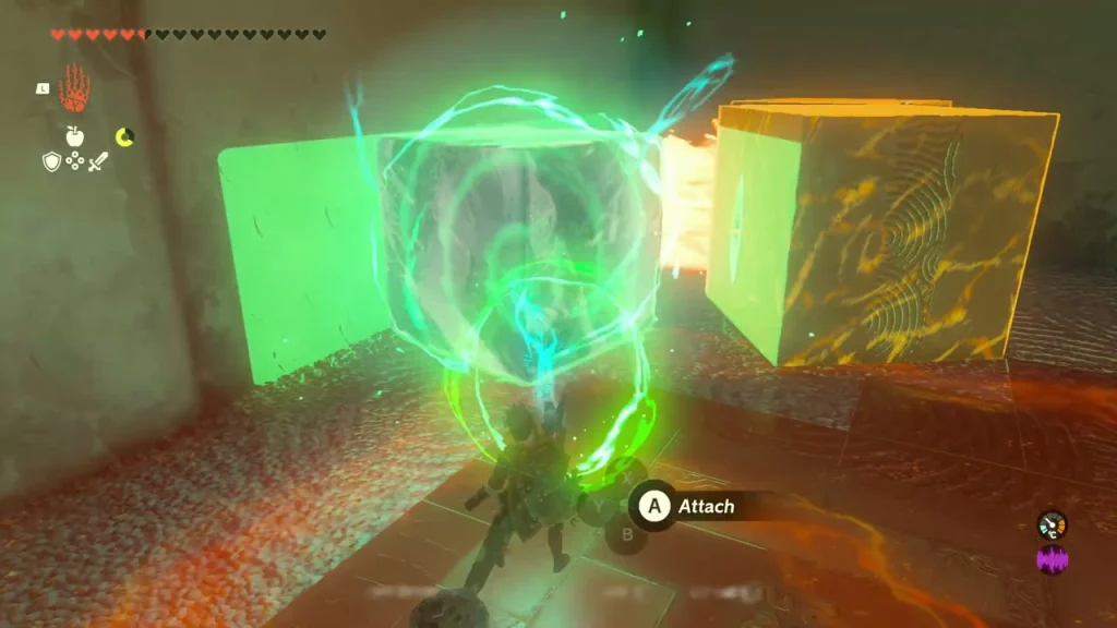 Block held with Ultrahand between a green outline and the orange metal block Block held with Ultrahand between a green outline and the orange metal block
