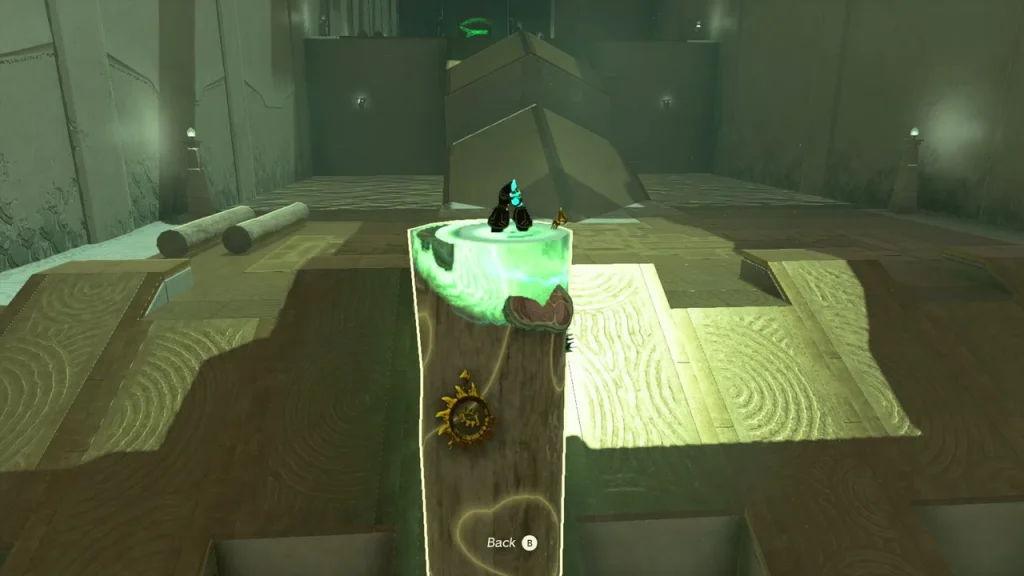 Log standing upright beside a ledge in the first room