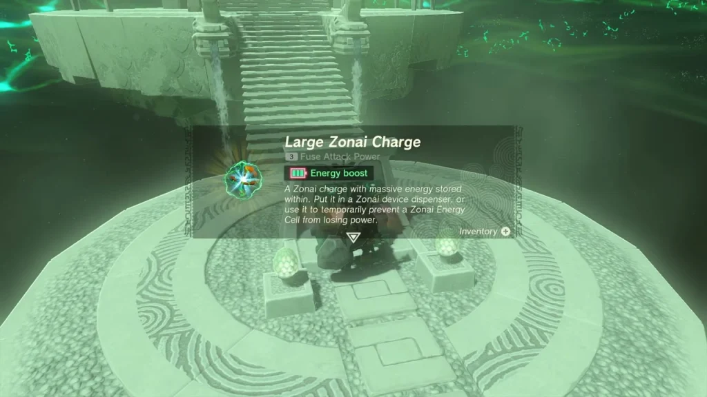 Large Zonai Charge item box shown over the opened chest