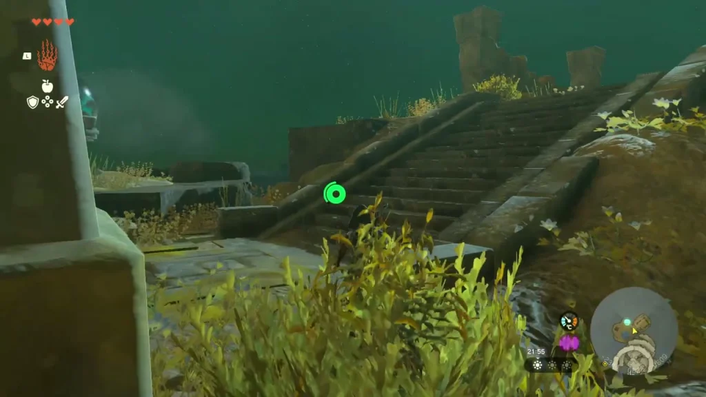 Ruined stone staircase climbing to the shrine on Courage Island