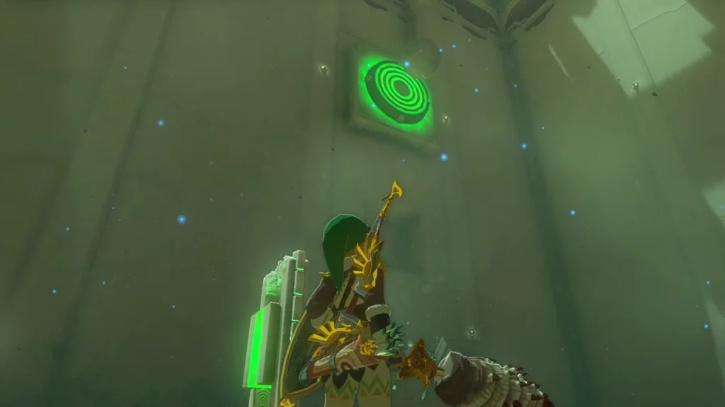 Green ring target high on the wall above the launcher room Green ring target high on the wall above the launcher room